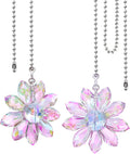 LEFERS Ceiling Fan Pull Chain, 2 Pieces 1.8" Crystal Glass Flower Pendants with 24" Ceiling Fan Chain Extender and Connector (Purple)