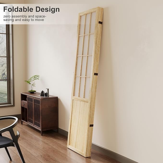 Room Divider, 66.9Inch Tall Japanese Shoji Style Folding Wood Screen - Image 5