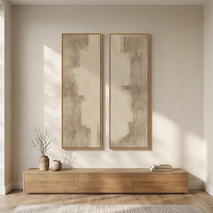 Large Framed Neutral Abstract Long Narrow Wall Art - Image 5