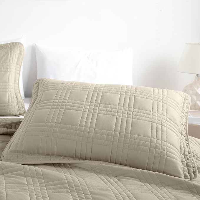 Chezmoi Collection Kingston King Size Bedspread Set, 3-Piece Khaki Oversized - Image 6