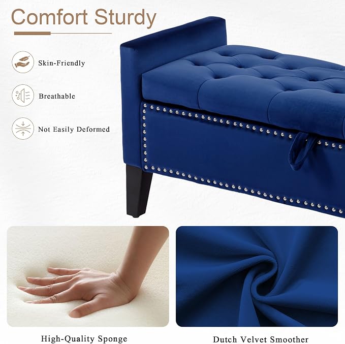 Velvet Storage Ottoman Bench, Modern Entryway Ottoman Bench - Image 4