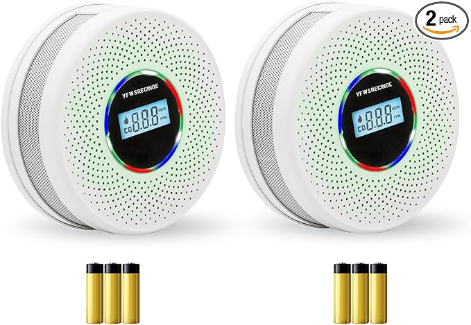 Yfwsrecinoe 2 Pack Upgraded Combination Smoke and Carbon Monoxide Alarm Detector, Dual Sensor Smoke Alarm&Carbon Monoxide Detector (Includes Battery)