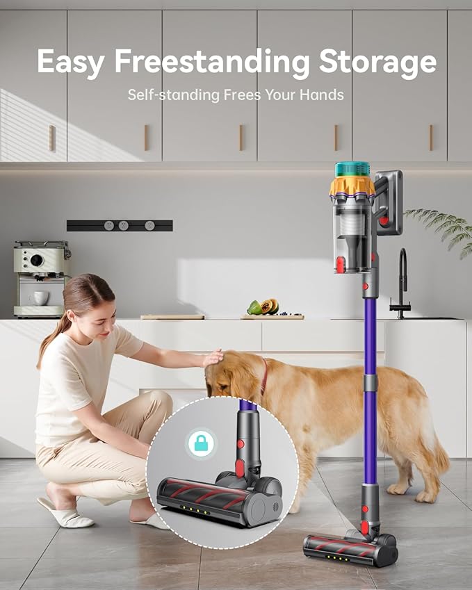 Cordless Vacuum Cleaner, 55KPA 650W 65Mins Extra-Large Dust Cup Cordless Stick Vacuum, Rechargeable Vacuum Cleaner with Self-Standing, Vacuum Cleaners for Home, Hardwood Floor, Carpet, Pet Hair
