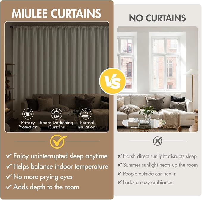 MIULEE 84 Inch Length Beige-White Blackout Bedroom Curtains Set of 4 | Thermal - Image 7