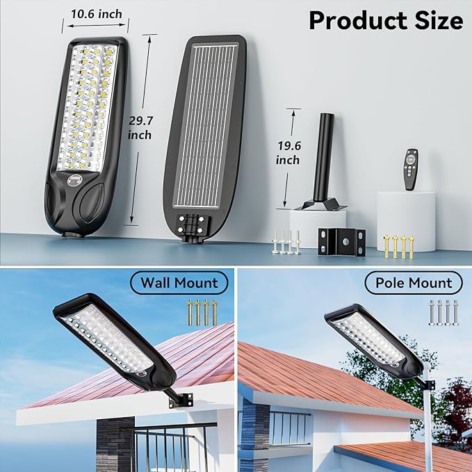 MMKT Solar Lights Outdoor, 12000W 3 Color Solar Street Light, Commercial Solar Parking Lot Light Waterproof Dusk to Dawn, Security Flood Lights with Motion Sensor for Yard, Basketball Court