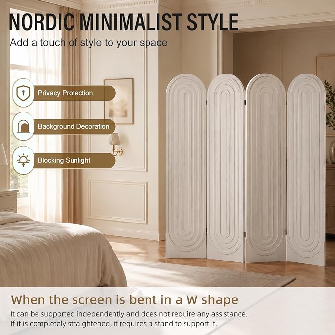 Wood Room Divider Panel, Folding Privacy Screen 4 Panel, Separators Divider - Image 2
