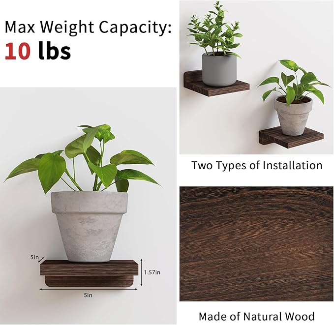 Fixwal Small Floating Shelves for Wall | Rustic wood shelf for displaying mini - Image 4