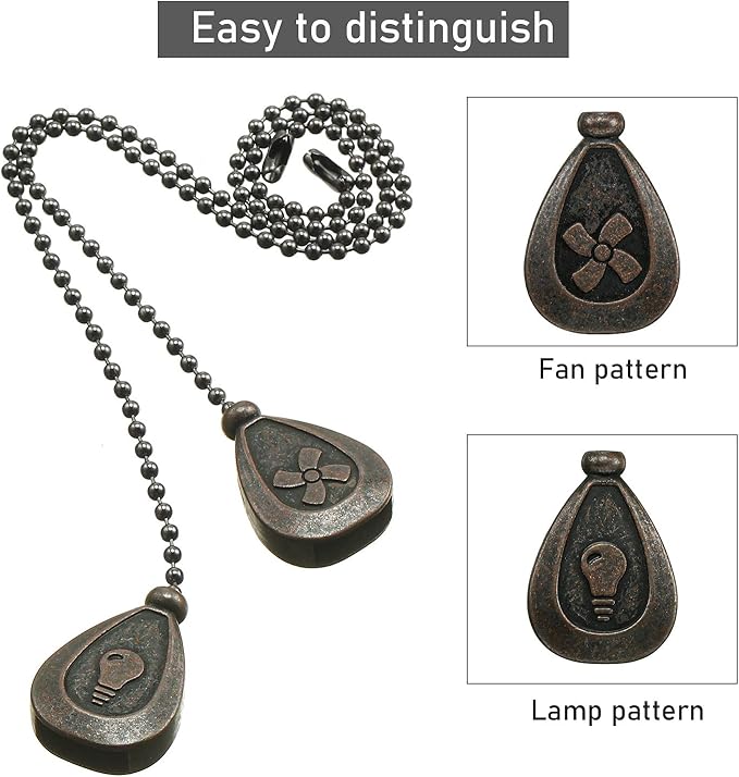 Patelai 4 Pieces Ceiling Fan Pull Chain Extender Ornament 12 Inch Ceiling Pull Chain Extension Classic Drop Shaped Pendant Beaded Ball Cord for Fan light lamp decorative with Connector(Black Copper)