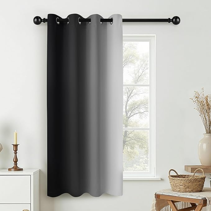 COSVIYA Curtains & Drapes Ombre Black Gradient Drape 63 inch Long 1 Panel - Image 3