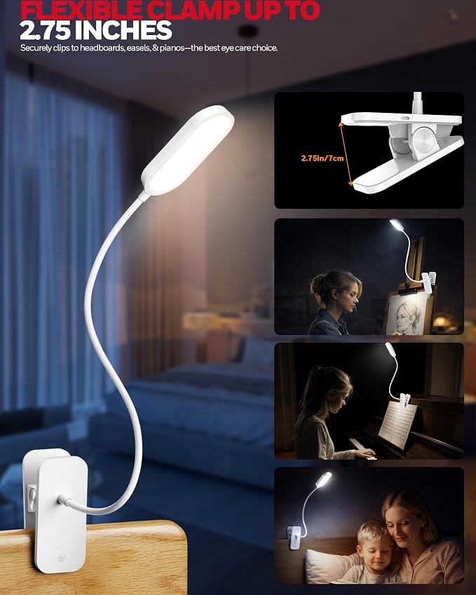 Honeywell Clip On Reading Light, Rechargeable LED 4000K CRI95 Gooseneck Lamp | - Image 3