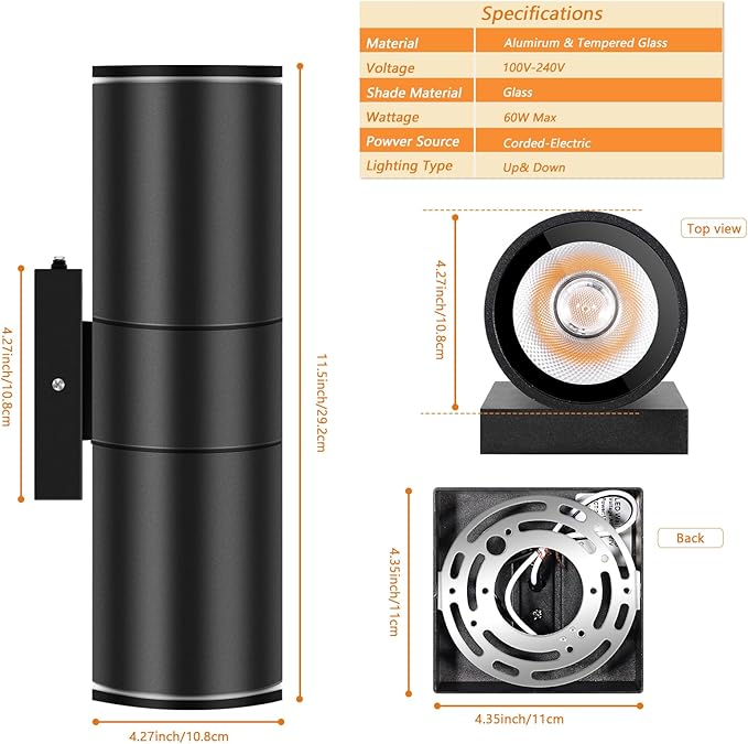 RIDALUX Dusk to Dawn Outdoor Light Fixtures: 4 Pack IP65 Waterproof Exterior Wall Light - Black Aluminum Sensor LED Porch Lights