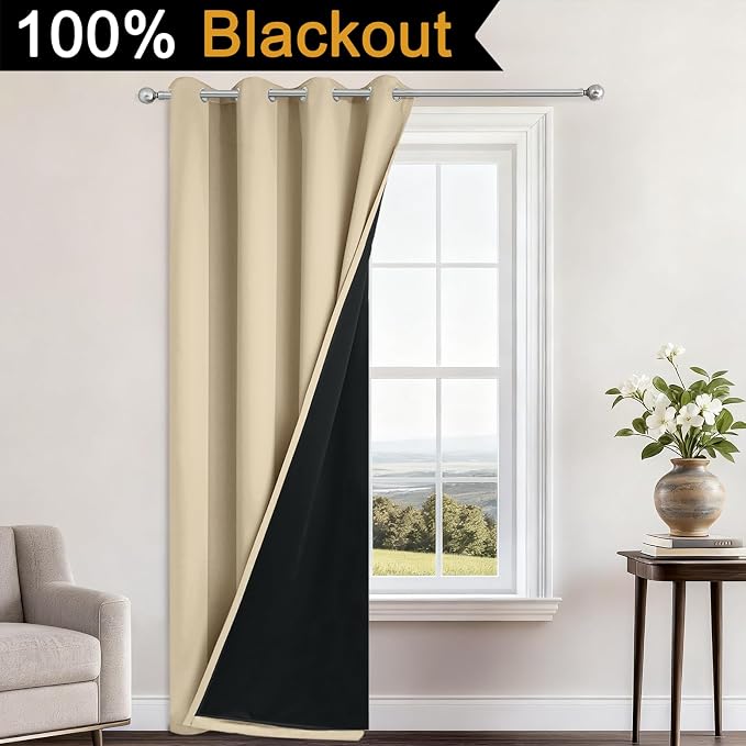 Yakamok Beige Blackout Curtains 96 Inches Long - Image 2