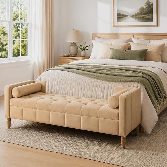 Aoiy & Wifon 64.57" W End of Bed Bench King Size, Upholstered Large Storage by AoiyWifon