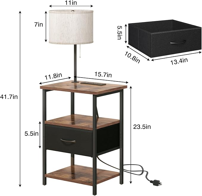 Fixwal Nightstand with Lights Bedside Table with 3 Color Temperatures Bulb - Image 3