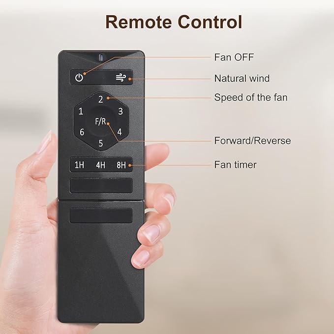 WINGBO 60 Inch Ceiling Fan without Light - 6 Plywood Blades, 6-Speed Reversible DC Motor, Noiseless Remote Control Ceiling Fan No Light for Bedroom Living Room Kitchen, Gold and Walnut/Black