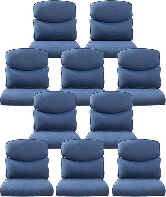 10-Piece Outdoor Patio Cushion Set - Fade & Water Resistant with Removable Olefin Cover, 22x24x4 Inch Memory Foam Cushions for Wicker Sectional Sofa – Blue/Crescent