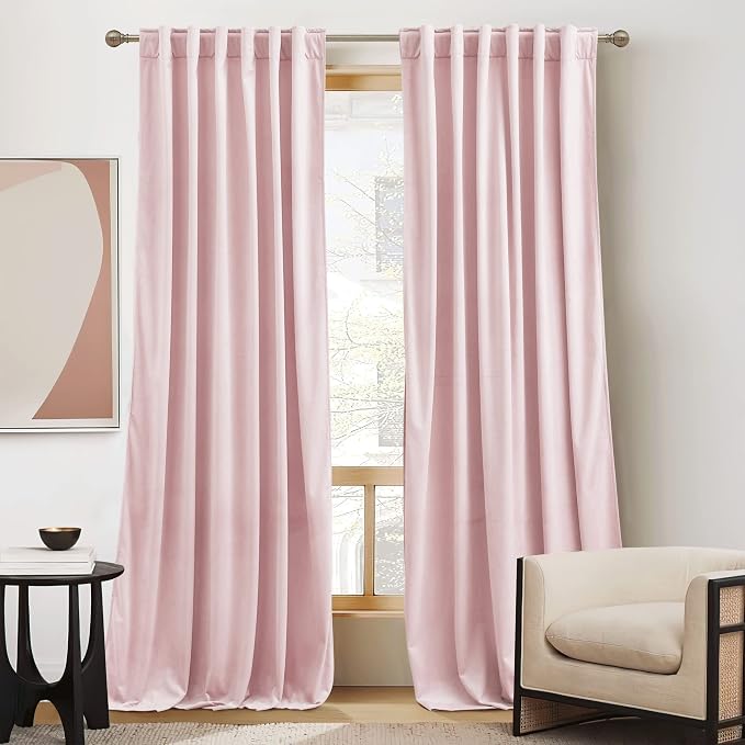 RYB HOME Pink Velvet Curtains 96 inches by RYBHOME