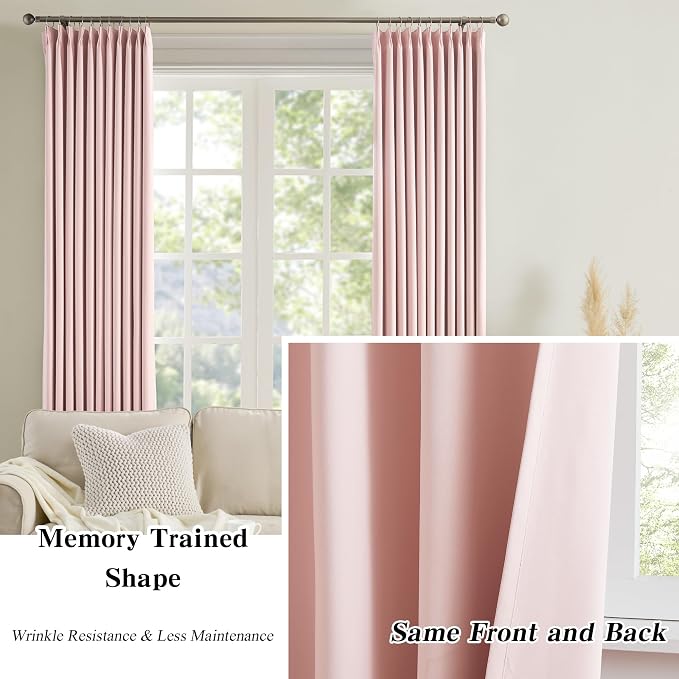 Pink Elegant Pinch Pleat Curtains 84 Inches Long, Light Blocking High End - Image 6