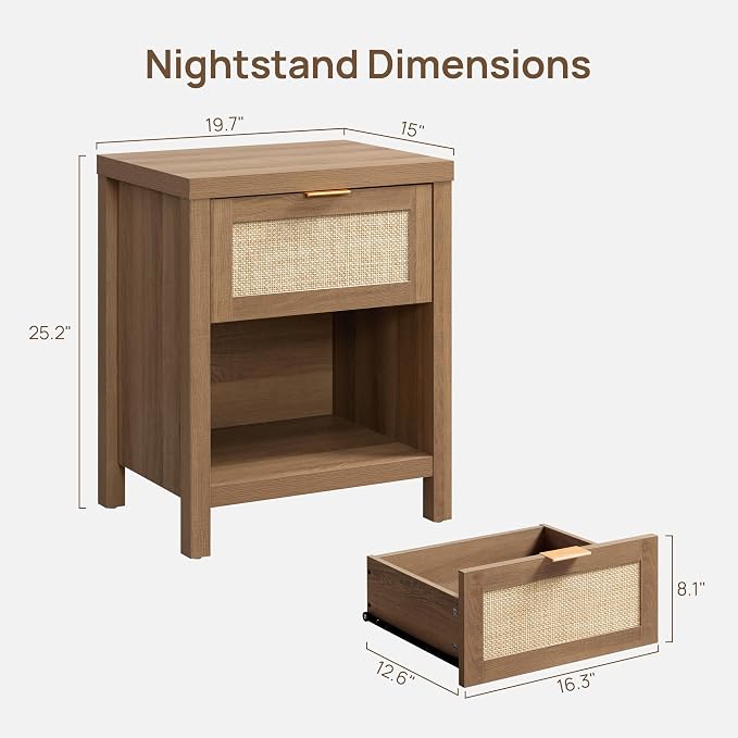 SICOTAS Rattan Nightstand 19.7" Boho Night Stand - Image 2
