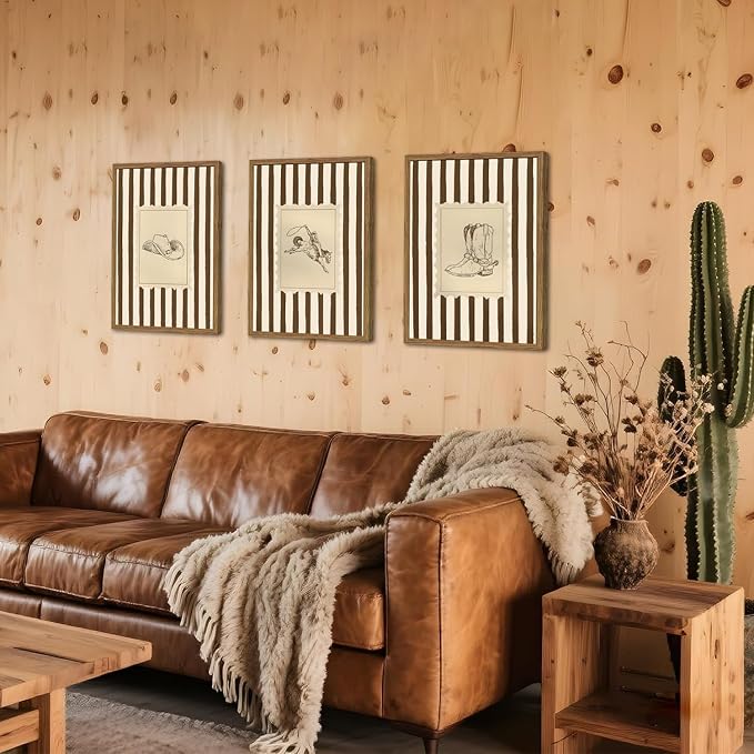 Western Cowboy Wall Art Set of 3, Vintage Cowboy Boots Hat Wall Decor Painting - Image 3