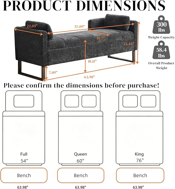 Aoiy & Wifon 63.98" W Storage Ottoman Bench, End of Bed Bench, King Size - Image 2