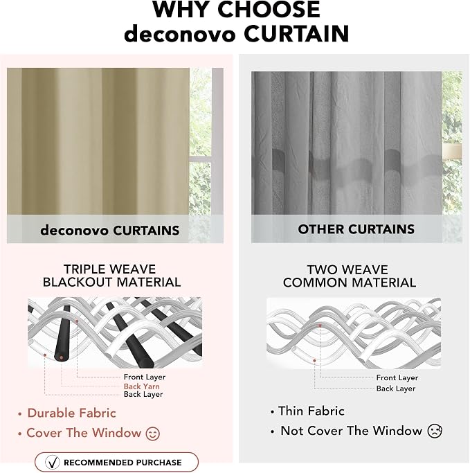 Deconovo Blackout Curtains for Bedroom and Living Room 95 Inches Long | Black - Image 7