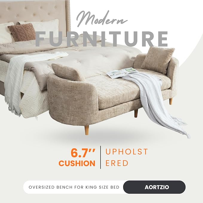 77.2" Oversized Chaise Lounge, Curved Soft End of Bed Bench - Image 6