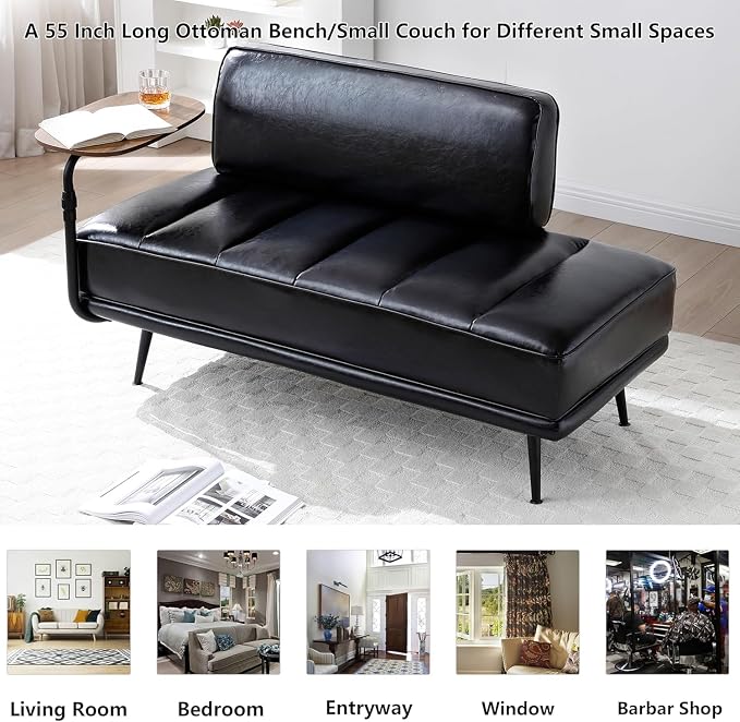 anwickjeff 55" Inch Width Modern End of Bed Bench, Leather Upholstered Futon - Image 7