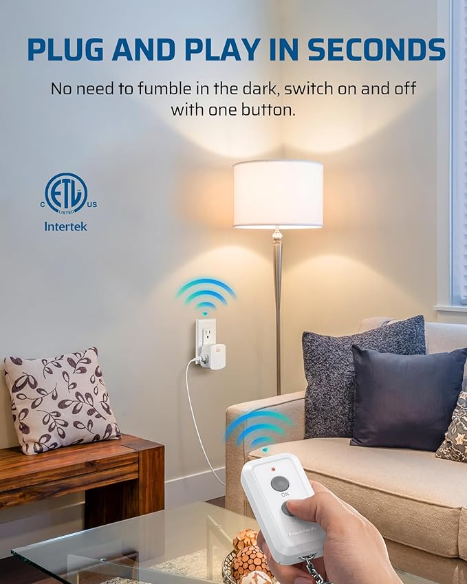 DEWENWILS Remote Control Outlet, Upgraded Version Wireless Remote Light Switch for Lamp, Household Appliances, 15A/1875W, 100 FT Long Range, Compact Side Plug, ETL Listed, White…