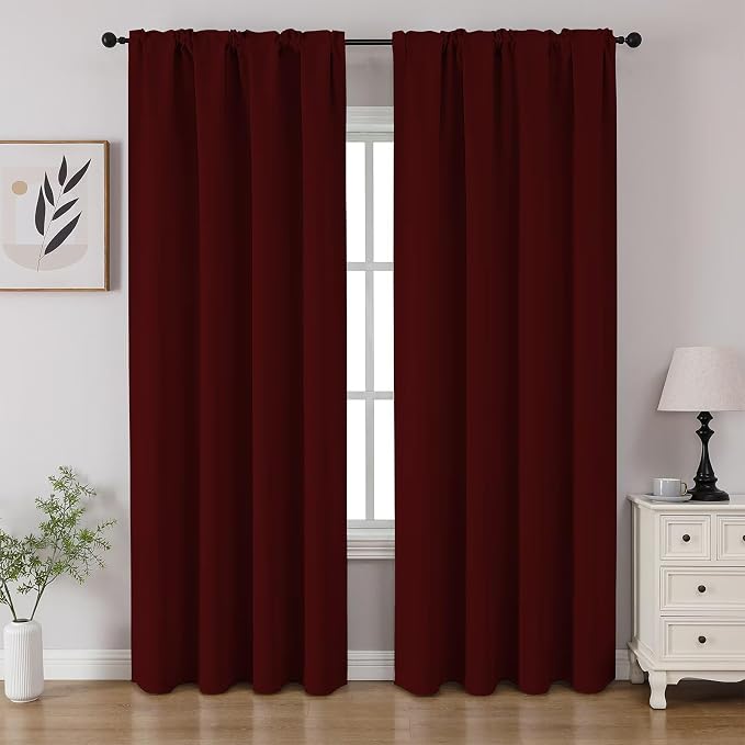 CUCRAF Burgundy Red Blackout Curtains 108 inch Length 2 Panels Set, Rod Pocket by CUCRAF
