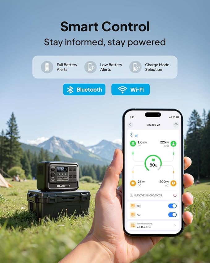 BLUETTI Elite 100 V2 Portable Power Station with Bag, 1024Wh LFP Battery Backup w/ 4 1800W AC Outlets (3600W Surge), 35% Smaller, Solar Generator for Camping, Outages, and UPS Backup