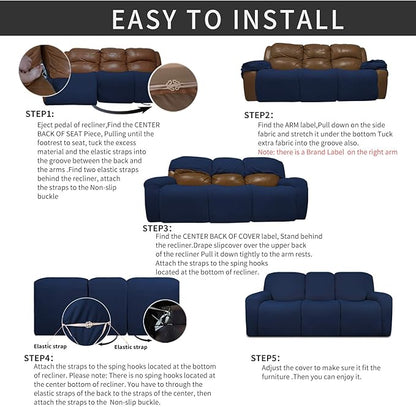 Easy-Going 8 Pieces Recliner Sofa Stretch Sofa Slipcover Sofa Cover Furniture Protector Couch Soft with Elastic Bottom Kids, Spandex Jacquard Fabric Small Checks Navy