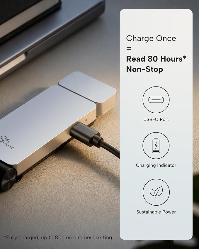86lux Book Light, Rechargeable Clip-On LED Reading Light - Image 5