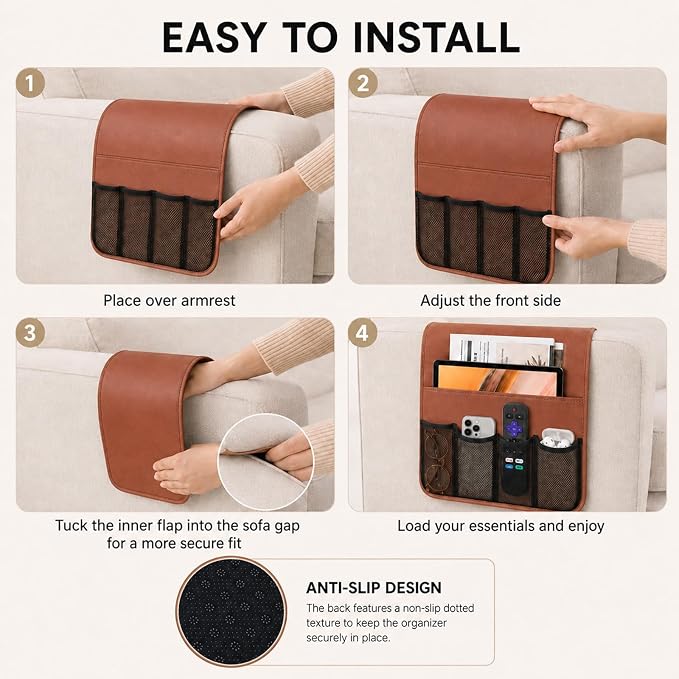 Armchair Caddy for Couch Remote Control Holder Recliner Armrest Organizer Non - Image 7