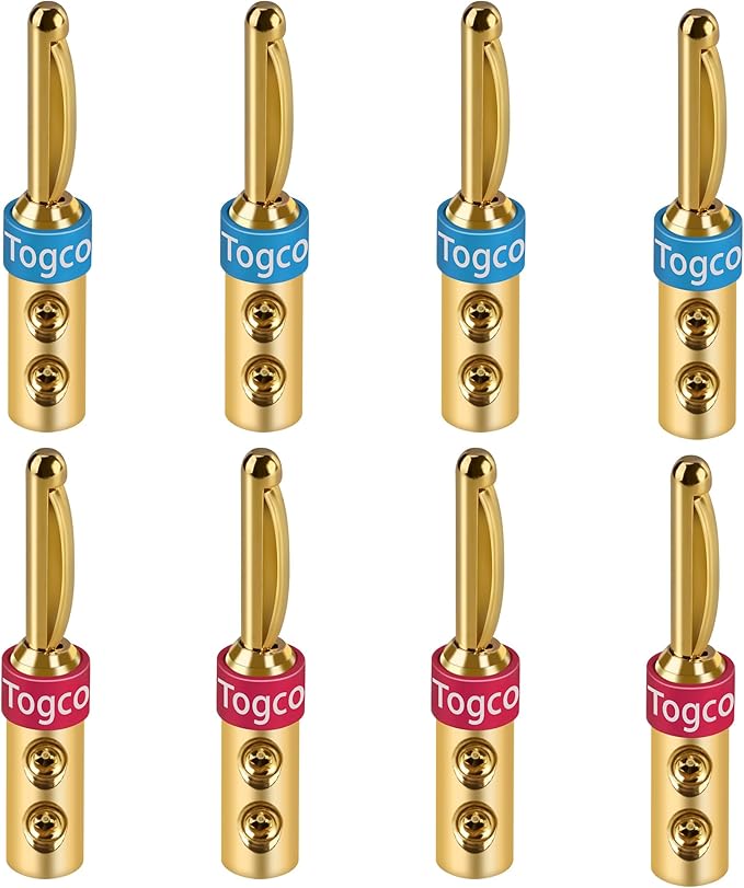 4mm Speaker Banana Plugs (4 Pairs, 8 Pcs),24K Gold Plated Banana Speaker Wire Banana Plugs Connectors for Speaker Wire, Wall Plate, Home Theater, Audio/Video Receiver, Amplifiers and Sound Systems
