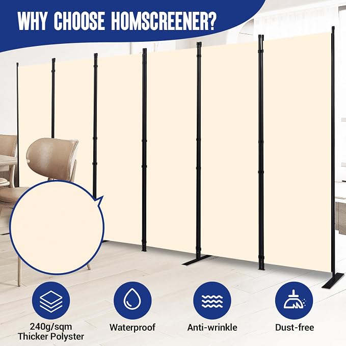 6 Panel Folding Privacy Screen, 11ft W x 6ft H Partition Room Divider Panel | - Image 3