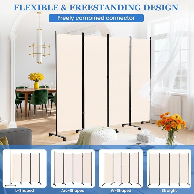 SUNALLY Room Divider Privacy Screens, 4 Panels Dividers - Image 4