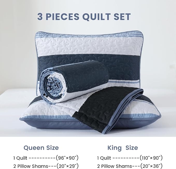 Dinjoy King Boho Striped Quilt Set, Breathable All-Season, 3-Piece Set Fits - Image 7