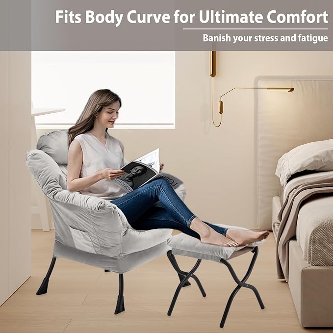 Youtanic Lazy Chair with Folding Ottoman, Accent Chair Velvet Upholstered with - Image 5