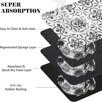 Dog Food Mats for Floors Absorbent, Pet Cat Food Mat - Quick Dry Dog Bowl Mats for Food and Water, Eco-Friendly Boho Pet Supplies