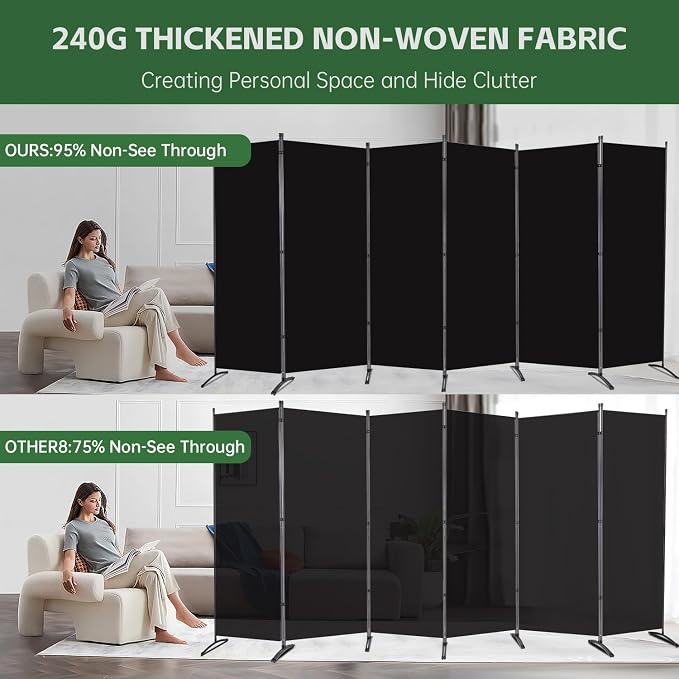 6 Panel Folding Room Divider, Sturdy Frame Freestanding Wall Divider | Privacy - Image 3
