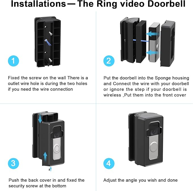 Anti-Theft Adjustable (30 to 140 Degree) Video Doorbell door mount Corner Mount Compatible with Video Doorbell 12/3/4,Video Doorbell Adjustable Mounting Bracket for apartment, rental, dorms