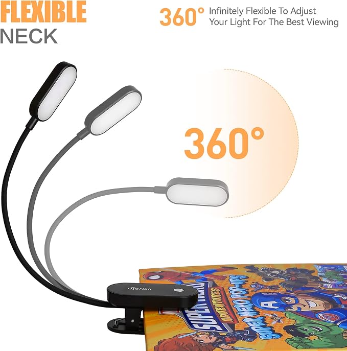 VAVOFO Rechargeable Book Light, 14 LEDs Eye Care Clip On Amber Reading Light - Image 5