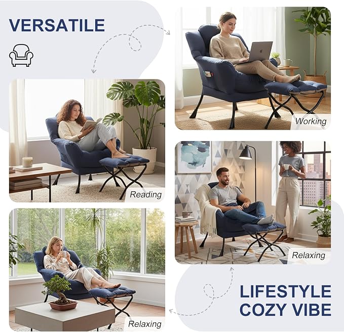 Furlide Lazy Chair with Ottoman, Modern Lounge Chair with Lumbar Pillow - Image 5
