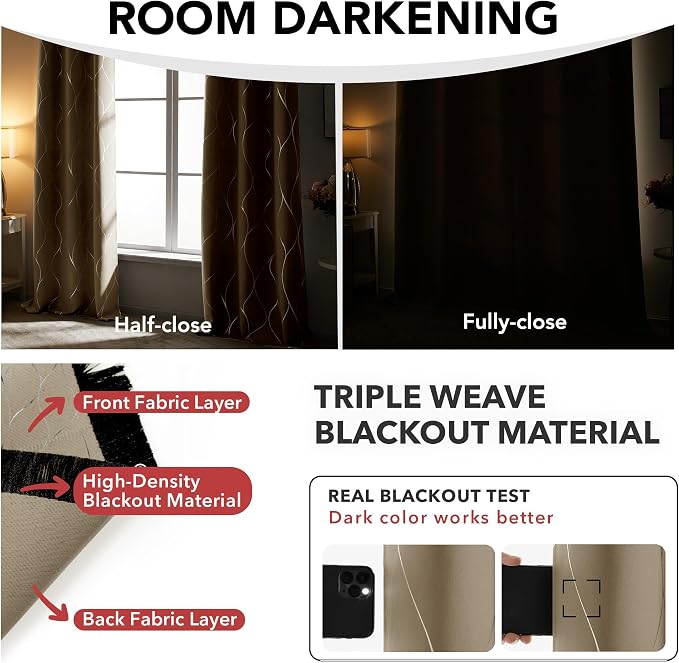 Deconovo Curtains for Living Room, Pattern Blackout Curtains 63 Inches Long | - Image 6