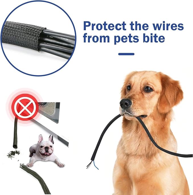QCSIW 25ft - 1/2 inch Cord Protector, Split Sleeve Cable Management, Heavy Duty Wire Loom Tubing for Power Cords/USB/Audio Video – Pet Proof Chew Resistant Sleeving - Black