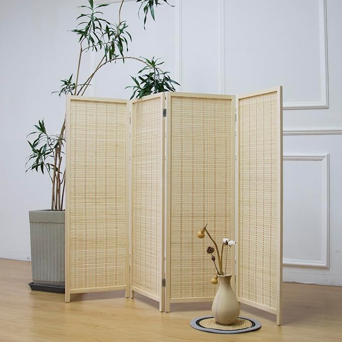 4 Panel Short Room Divider Screen, Small Bamboo Panel Divider by Furnnylane