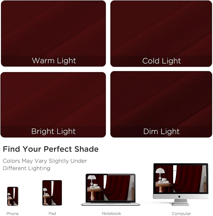 CUCRAF Burgundy Red Blackout Curtains 72 inch Length 2 Panels Set, Rod Pocket - Image 4