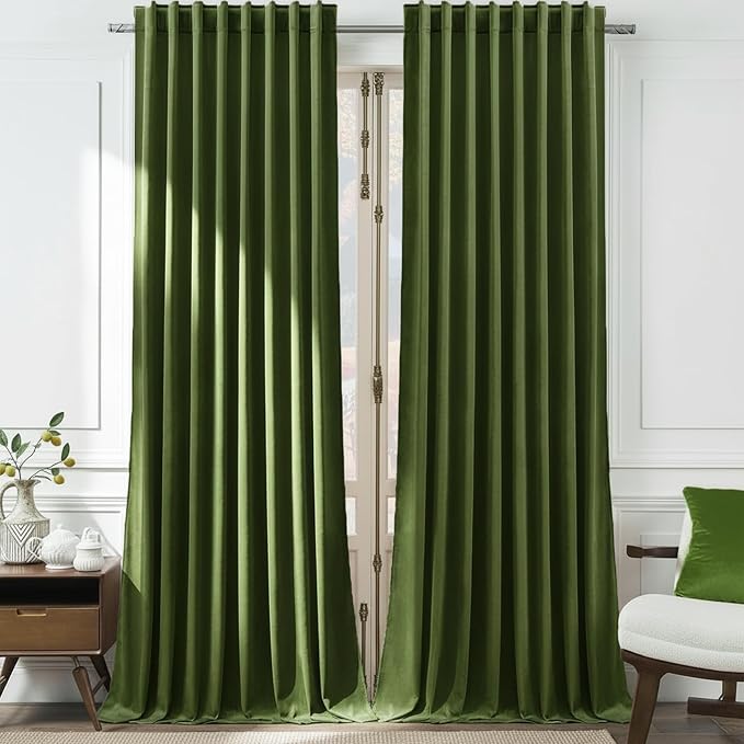 Timeper Hunter Green Velvet Curtains W52 x L90 inches 2 Panels, Back Tab & Rod by Timeper