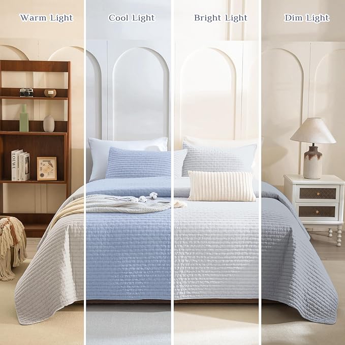 CozyTide Oversized King Bedspread 128"x120", Stone-Washed Cotton Light Blue - Image 6